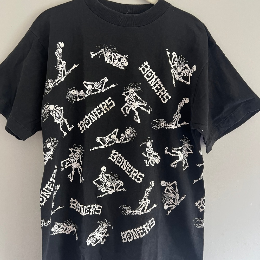 VINTAGE 90'S BLACK BONERS SKELETON ALL‎ OVER PRINT T-SHIRT - Picture 2 of 5